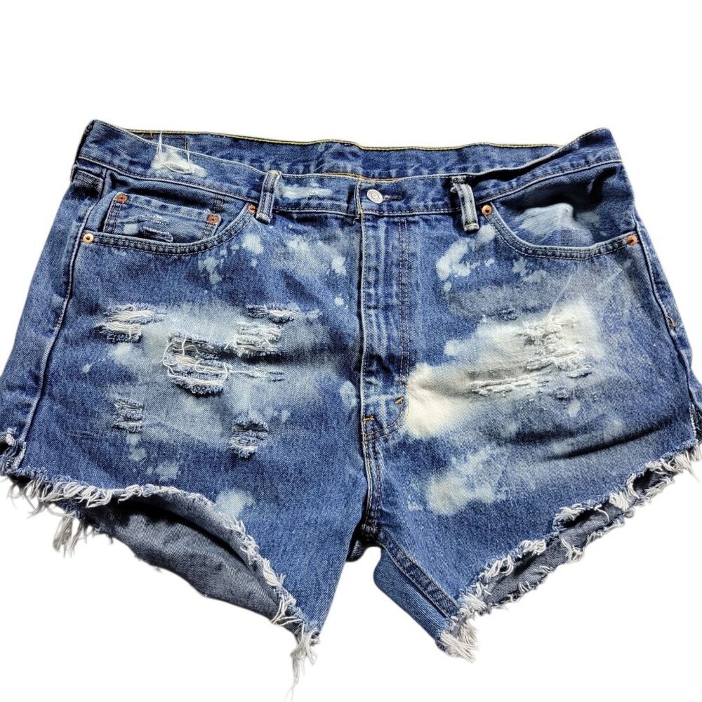 Levi's 505 Denim Jean Shorts Women's 42 Frayed Hem Acid Wash Casual